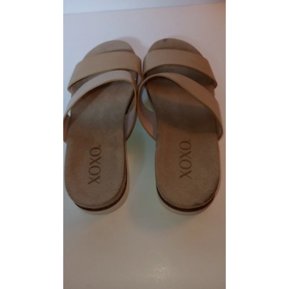 XOXO Womens 8 Dylanne Sandals Slip On Slides Tan Beige Platform XO201494